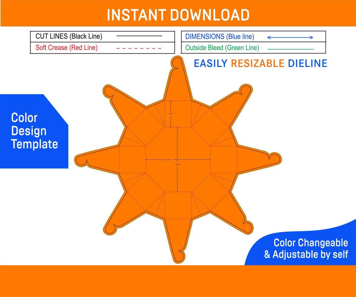 octógono dobrando caixa dieline modelo e 3d caixa Projeto cor Projeto modelo vetor