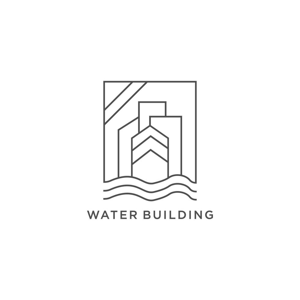 real Estado logotipo círculo Projeto vetor modelo linear estilo. casa em água onda logótipo conceito ícone.