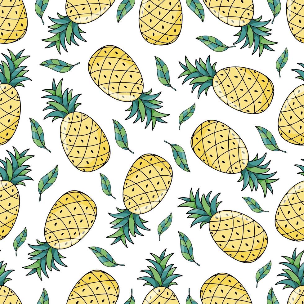 tropical ananás abacaxi fruta padrão sem emenda em fundo branco. ilustração vetorial para impressão têxtil, papel de parede, design de moda vetor
