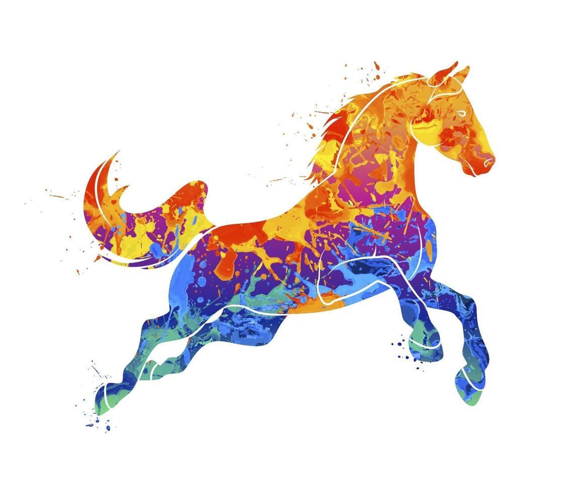 cavalo galopando abstrato de respingos de aquarelas. ilustração vetorial de tintas vetor