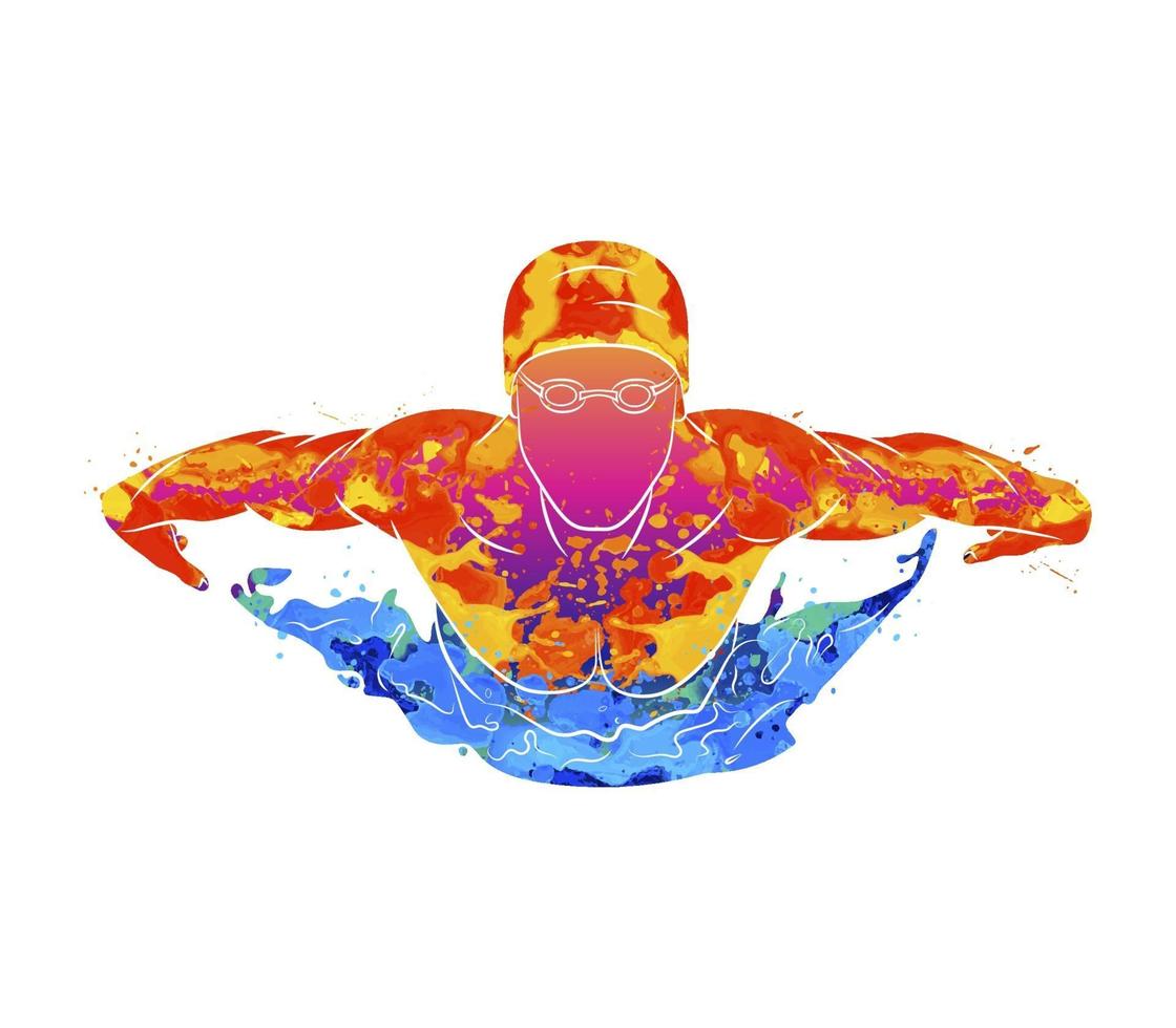 resumo de uma borboleta nadadora de respingos de aquarelas. ilustração vetorial de tintas vetor