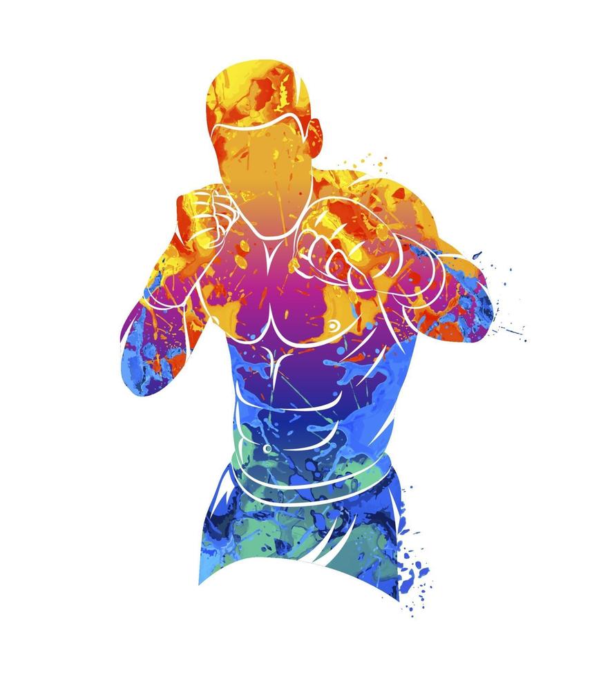 lutador de artes marciais mistas abstrato do respingo de aquarelas. ilustração vetorial de tintas vetor
