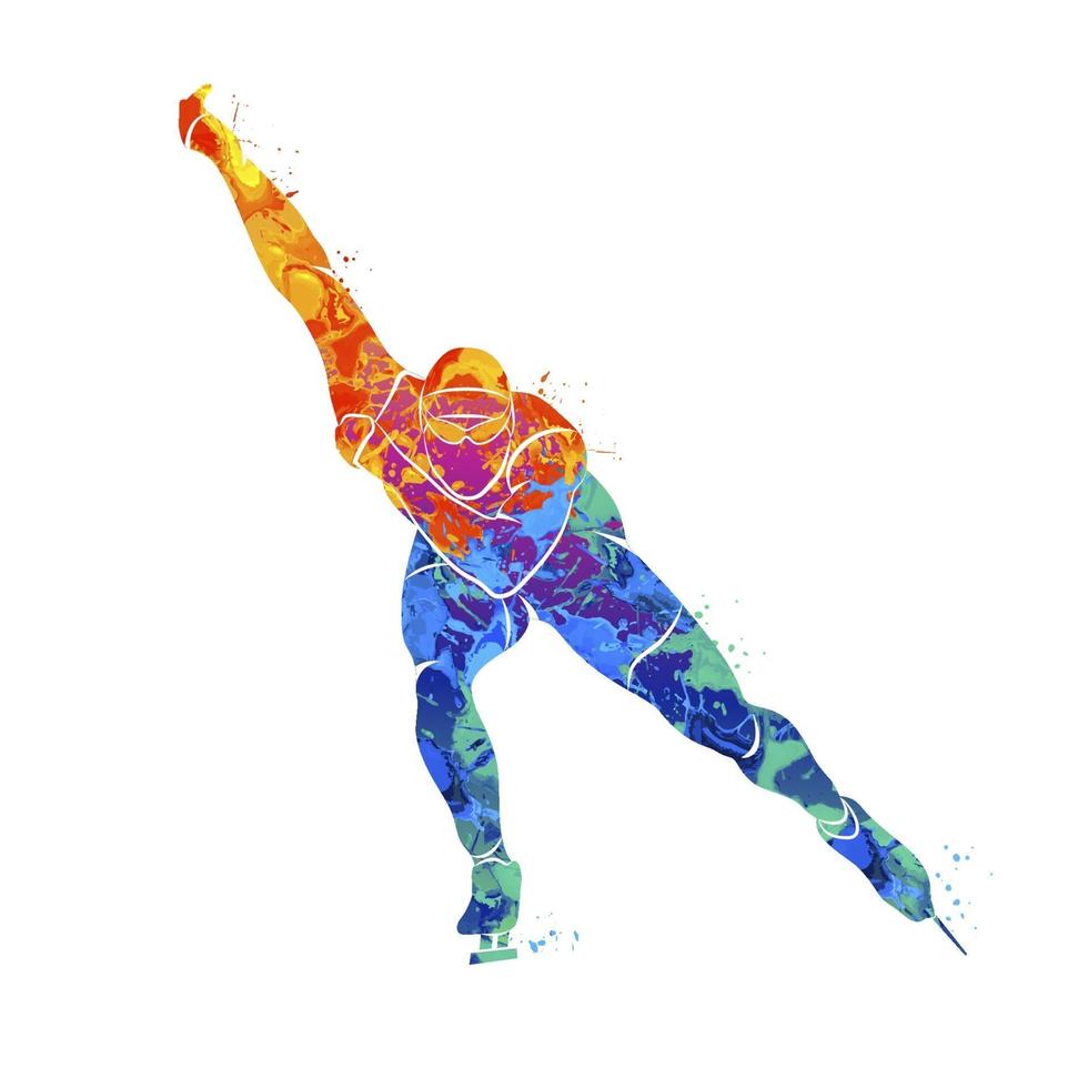 patinadores de velocidade abstratos de respingos de aquarelas. esporte de inverno. ilustração vetorial de tintas vetor