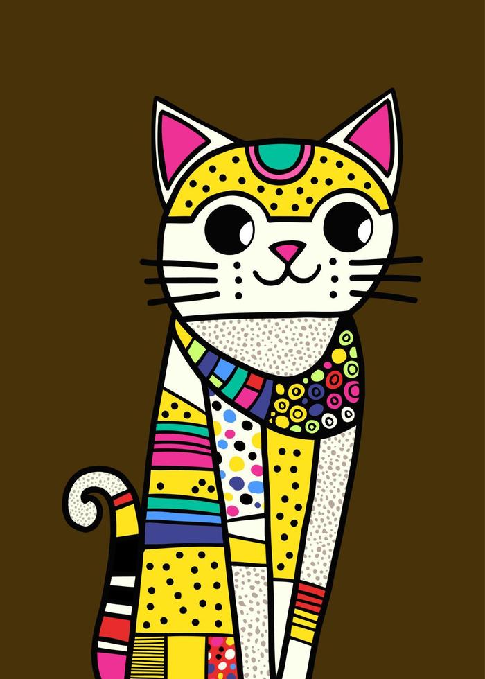 patchwork amarelo gato rabisco retrato vetor