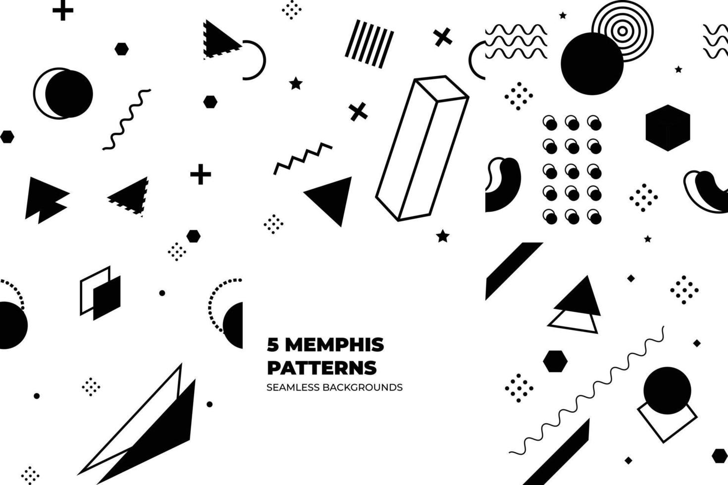 conjunto do Memphis padronizar. preto, branco, cinzento cores. Memphis estilo funky padrões. hipster estilo anos 80-90. vetor ilustração. adequado para bandeiras, funky cartazes, panfletos, capas.