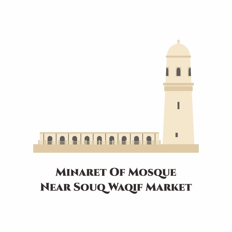 souq waqif em doha, qatar. este mercado é conhecido por vender roupas tradicionais, especiarias, artesanato e lembranças. é um ótimo lugar para as suas férias. vetor de plana de turismo de viagens