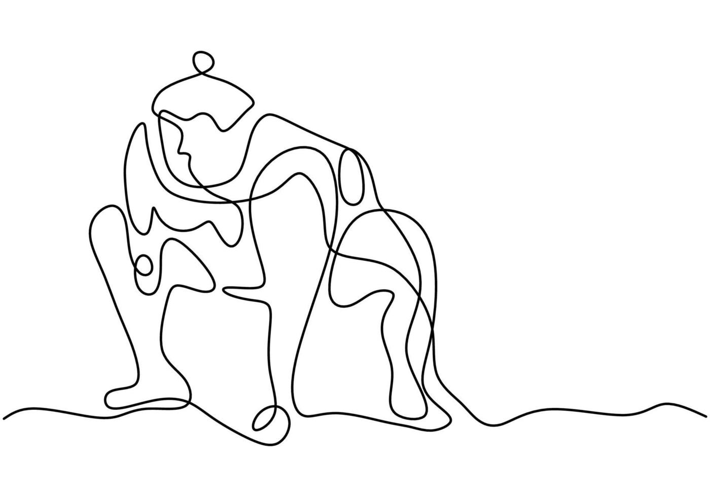 único desenho de linha contínua de jovem grande gordo japonês sumô é pose no centro de ginásio de arena isolado no fundo branco. conceito tradicional de arte marcial do festival. design de minimalismo vetorial vetor