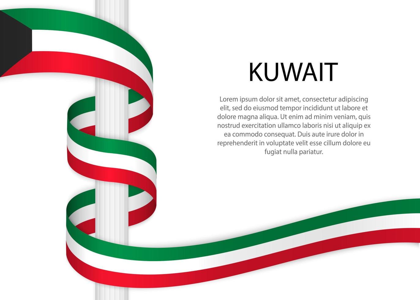 acenando fita em pólo com bandeira do kuwait. vetor