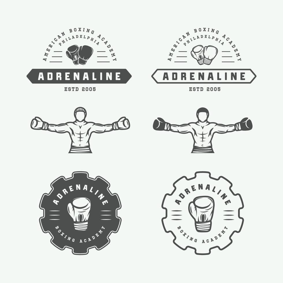 emblemas de logotipo de boxe e artes marciais e rótulos em estilo vintage. ilustração vetorial vetor