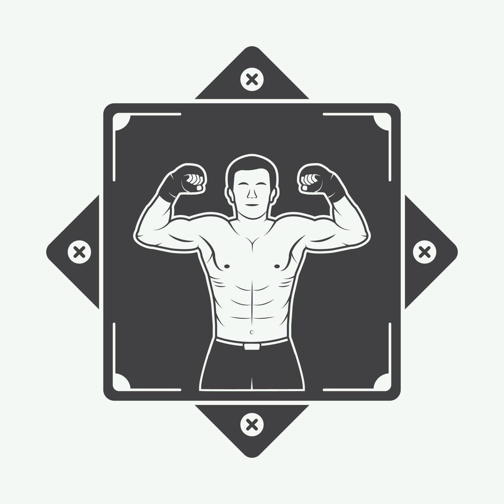 logotipo de boxe e artes marciais, distintivo ou rótulo em estilo vintage. vetor