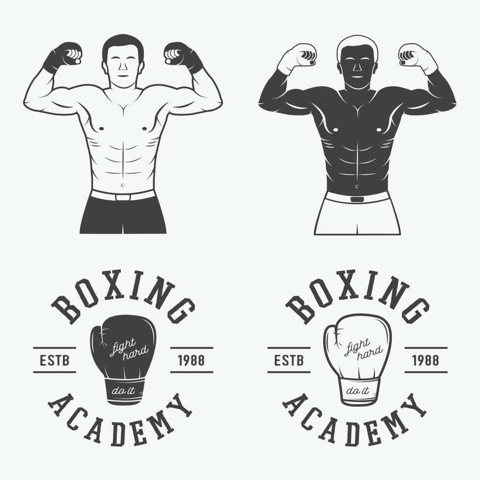 emblemas de logotipo de boxe e artes marciais e rótulos em estilo vintage. ilustração vetorial vetor