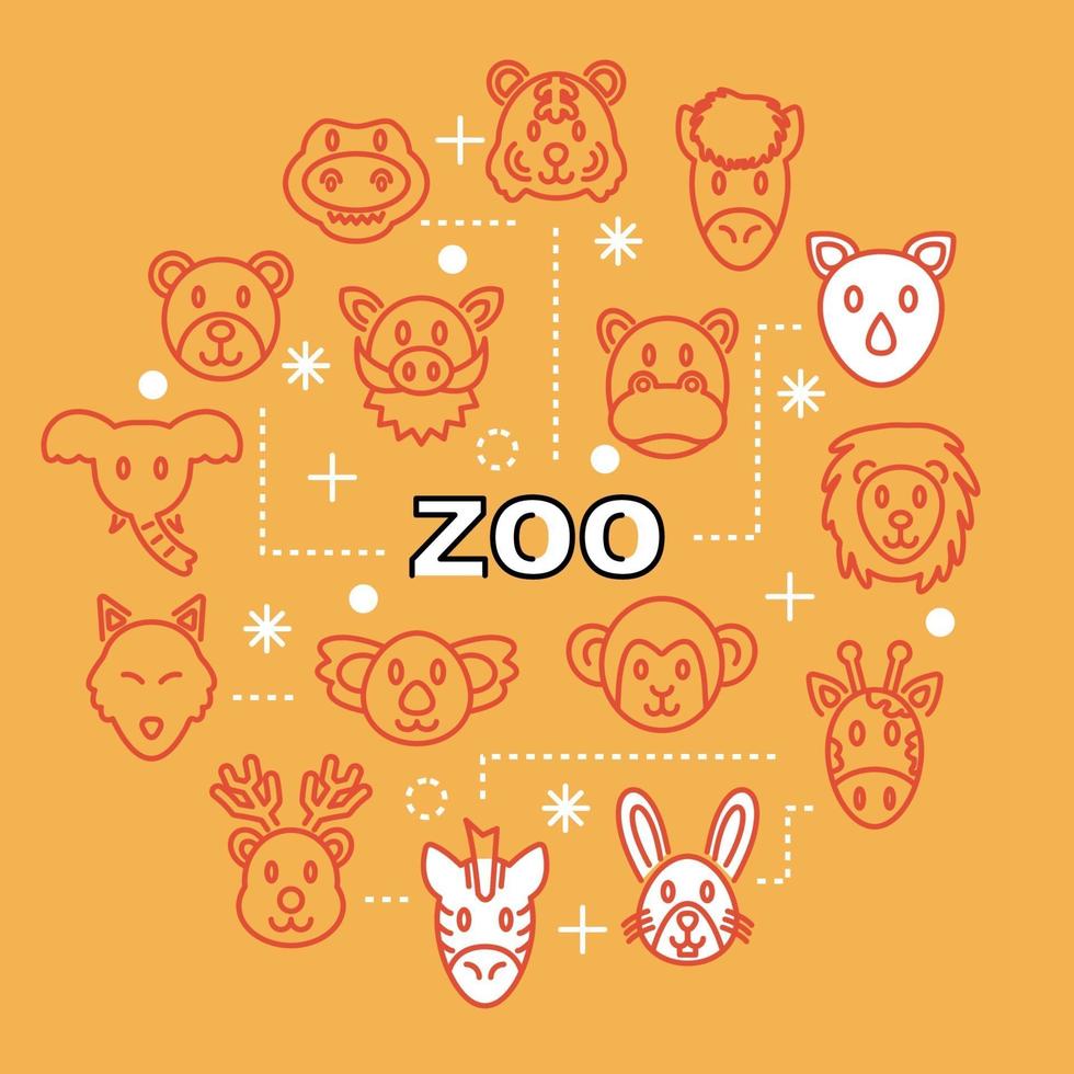 ícones de contorno mínimo do zoológico vetor