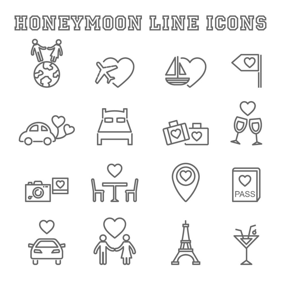 ícones de linha de lua de mel vetor