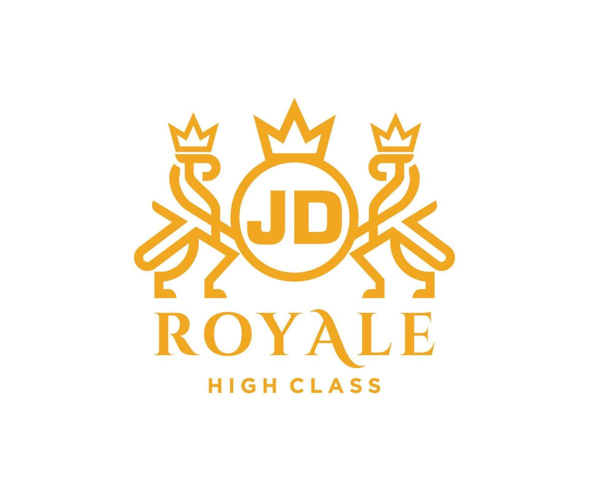 dourado carta jd modelo logotipo luxo ouro carta com coroa. monograma alfabeto . lindo real iniciais carta. vetor