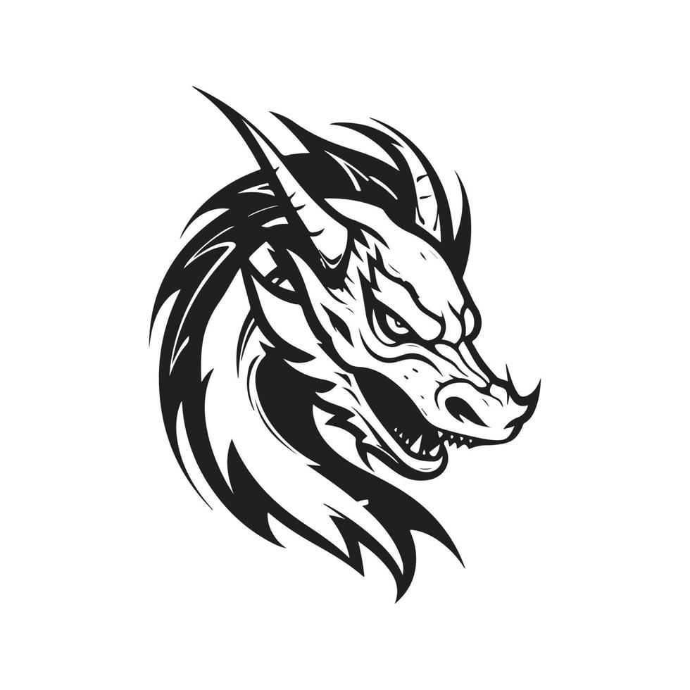 Dragão, logotipo conceito Preto e branco cor, mão desenhado ilustração vetor