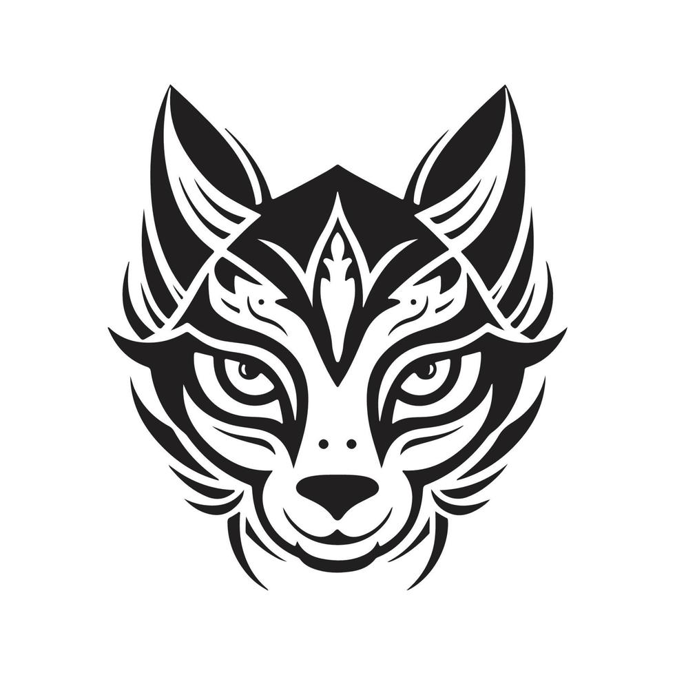 japonês kitsune mascarar, logotipo conceito Preto e branco cor, mão desenhado ilustração vetor