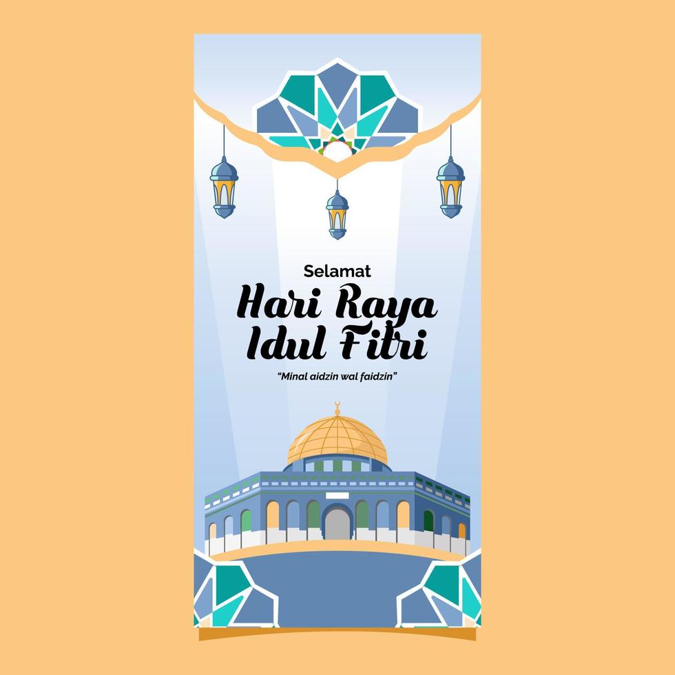 Selamat hari raya idul fitri significa feliz eid al fitr cumprimento cartão islâmico fundo Projeto vetor