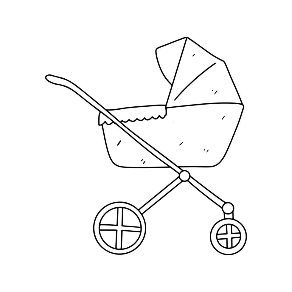 bebê carrinho de criança dentro mão desenhado rabisco estilo. vetor ilustração isolado em branco fundo.