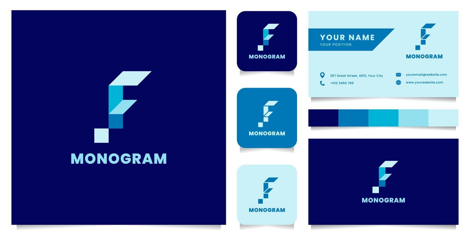 Logotipo da letra f isométrica azul simples e minimalista com modelo de cartão de visita vetor