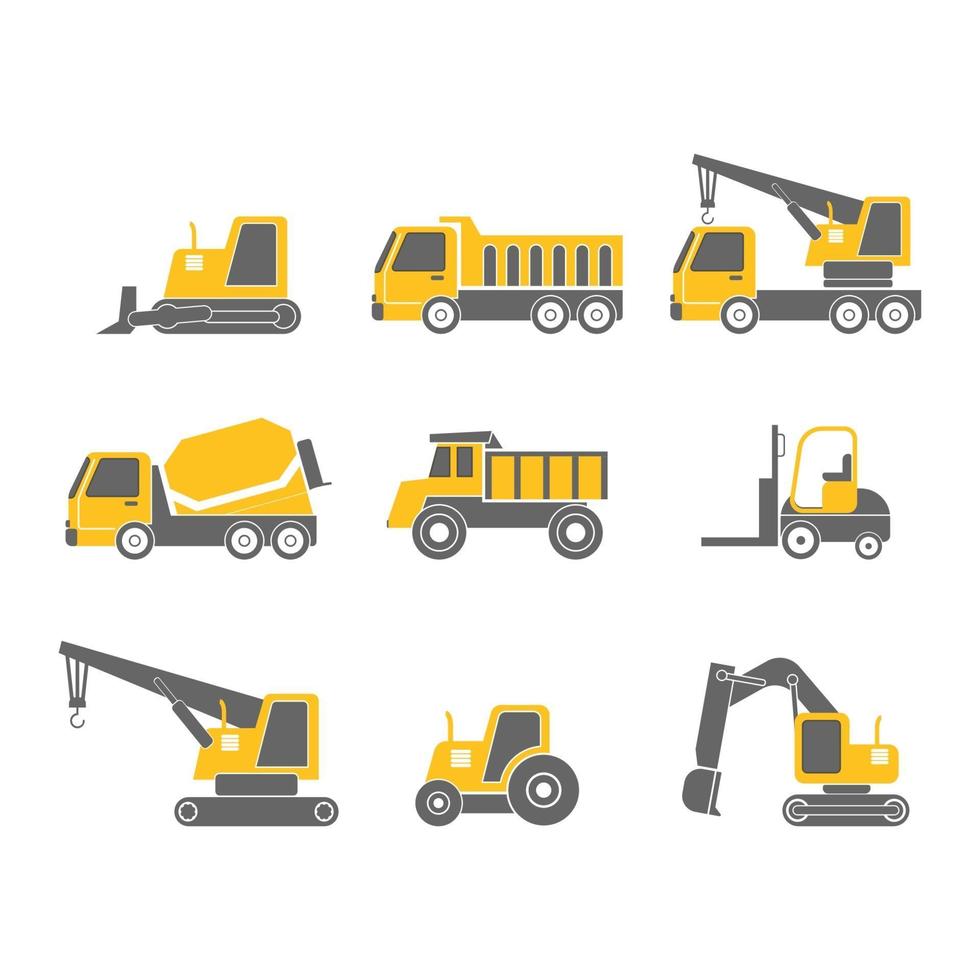 conjunto de ícones de design plano de veículos de construção isolado no fundo branco, ilustração vetorial vetor