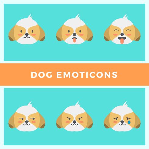 Coleção de vetores de emoticons de cão plana