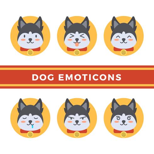 Coleção de vetores de emoticons de cão plana