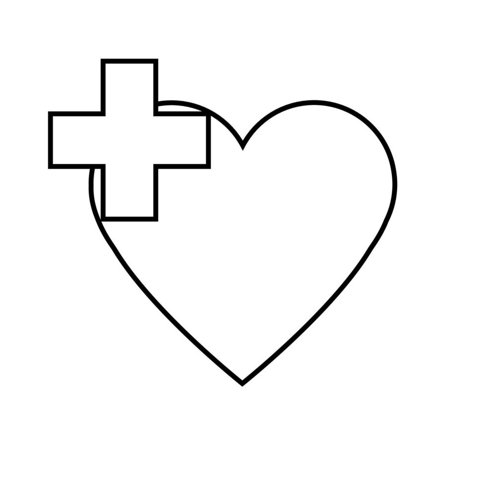 ilustração saúde Cuidado ícone, Cruz dentro coração. ilustração do remédio em saúde Cuidado vetor