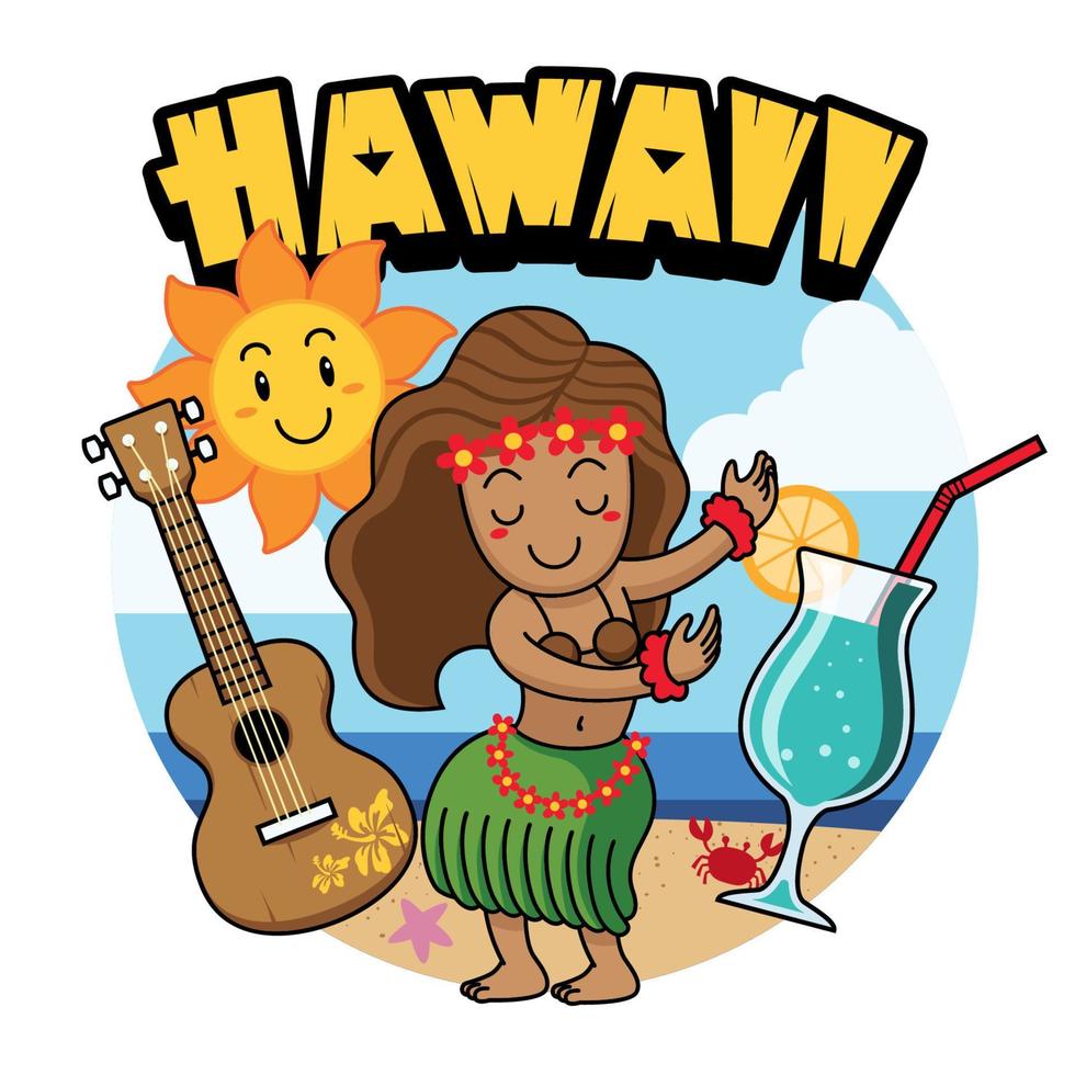 fofa desenho animado havaiano menina dançando vetor
