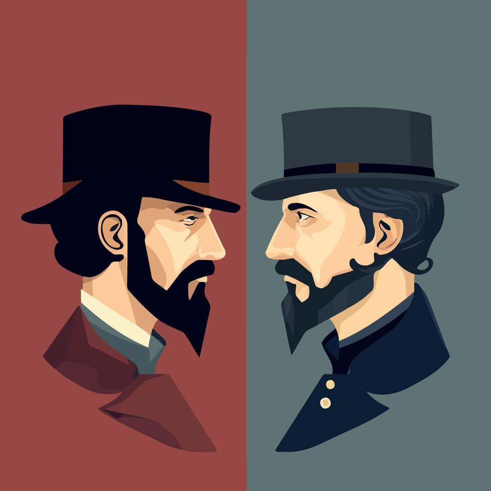 americano Civil guerra retratado de dois homens confrontar cada de outros União vs confederação vetor