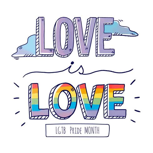 Letras de mão colorido sobre amor ao orgulho mês vetor