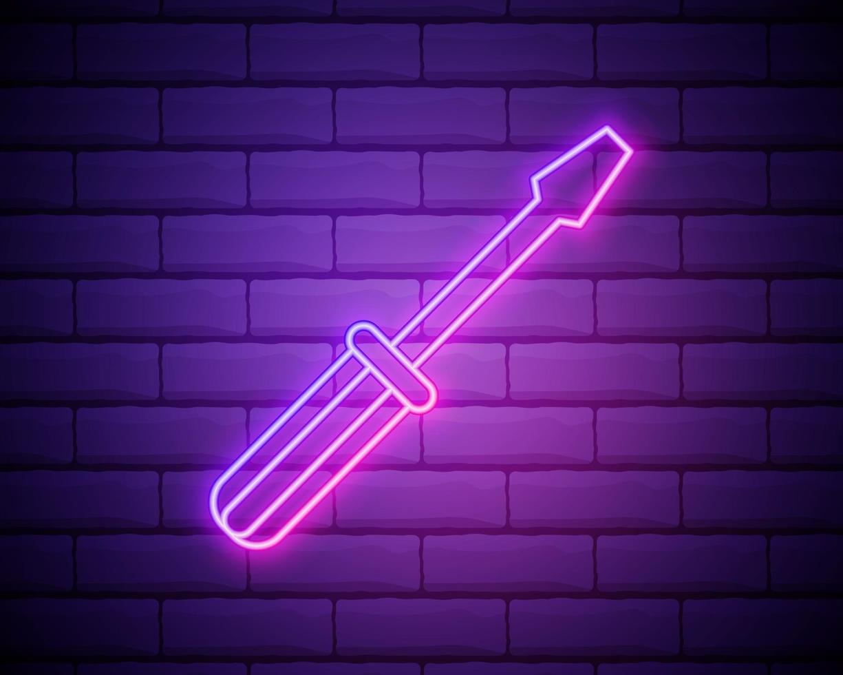 ícone de chave de fenda de linha de néon brilhante vetor