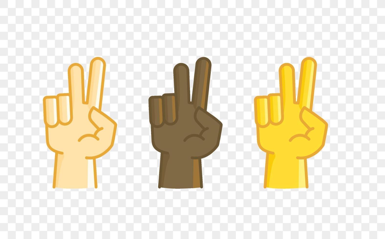 ícone de vetor de estilo cômico de gesto de mão de cor diferente. dois dedos
