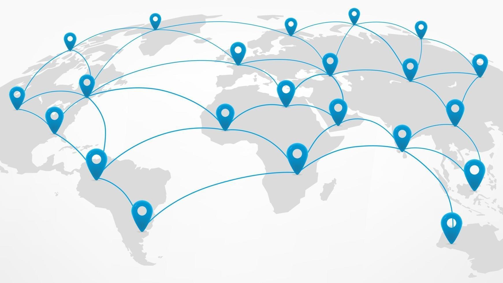 esquema abstrato da rede mundial no mapa mundial com alfinetes vetor