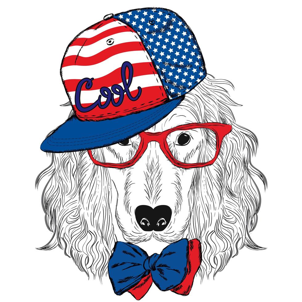 cachorro bonito hippie em um boné e óculos. vetor