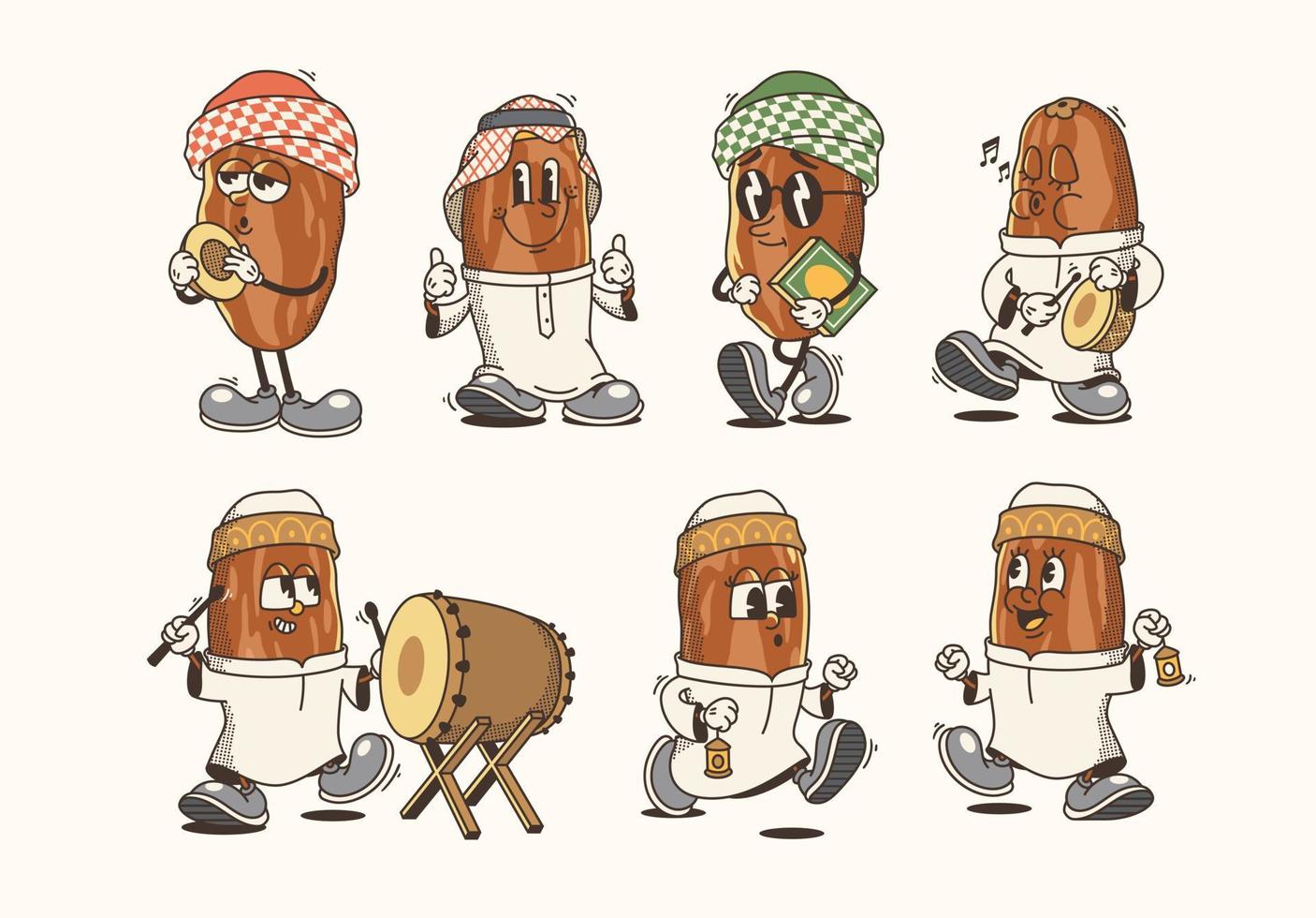 coleção tradicional desenho animado Ramadã kareem ilustração com uma vintage toque vetor