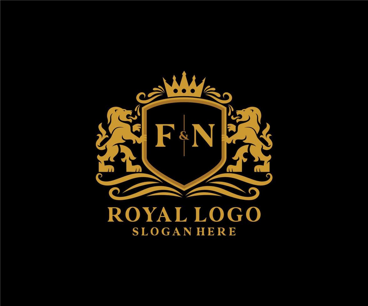 modelo de logotipo de luxo real de leão de letra fn inicial em arte vetorial para restaurante, realeza, boutique, café, hotel, heráldica, joias, moda e outras ilustrações vetoriais. vetor