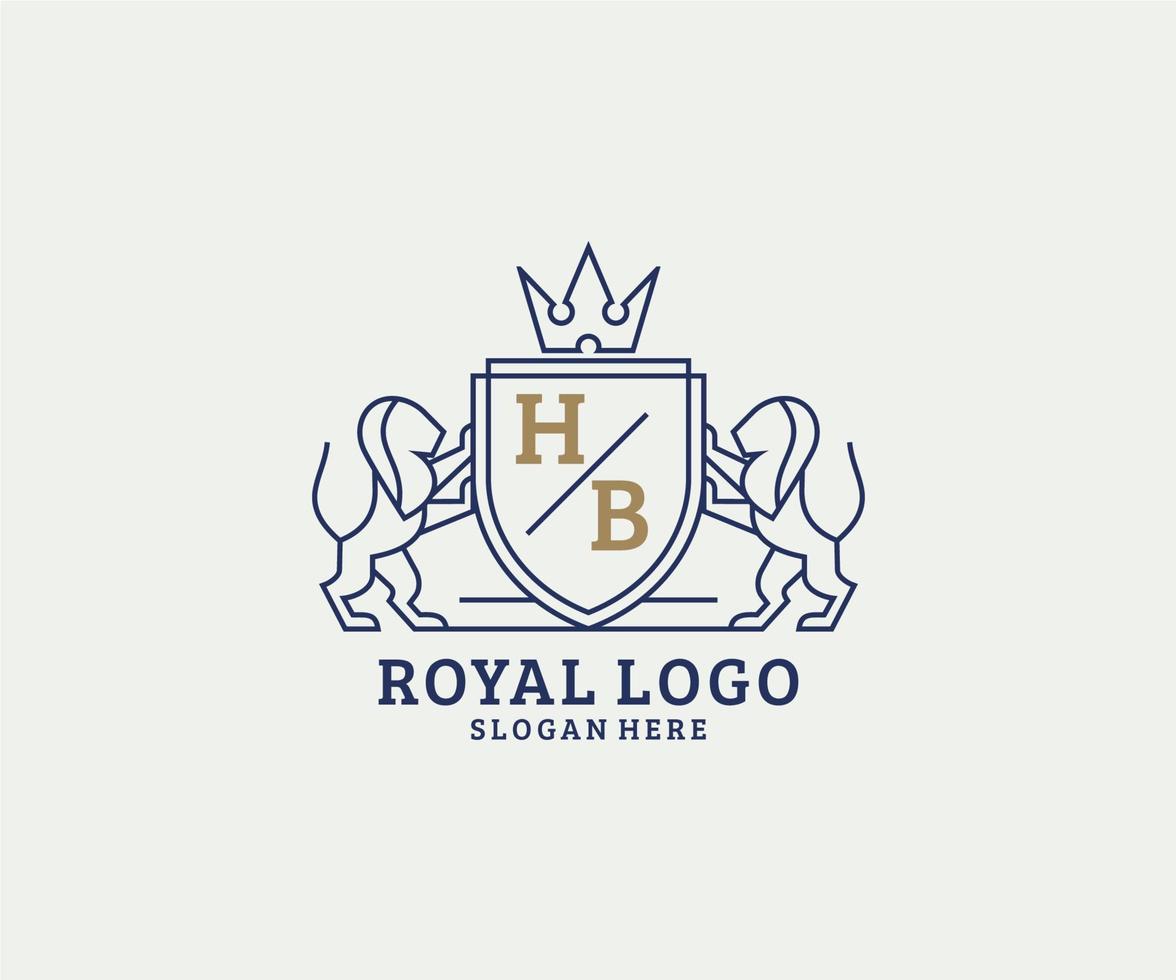 inicial hb letter lion royal luxo logotipo modelo em arte vetorial para restaurante, realeza, boutique, café, hotel, heráldica, joias, moda e outras ilustrações vetoriais. vetor