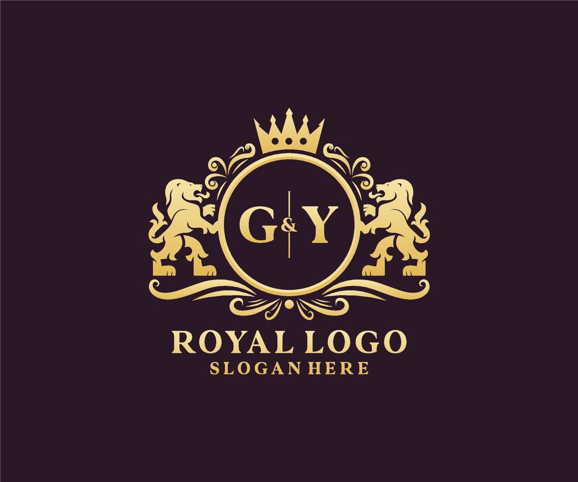 modelo de logotipo de luxo real de leão gy inicial em arte vetorial para restaurante, realeza, boutique, café, hotel, heráldica, joias, moda e outras ilustrações vetoriais. vetor