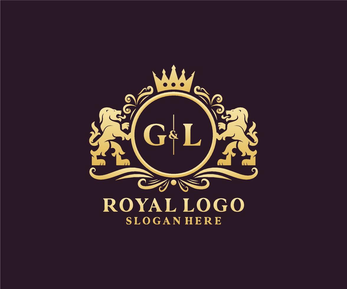 modelo de logotipo de luxo real de leão de carta gl inicial em arte vetorial para restaurante, realeza, boutique, café, hotel, heráldica, joias, moda e outras ilustrações vetoriais. vetor
