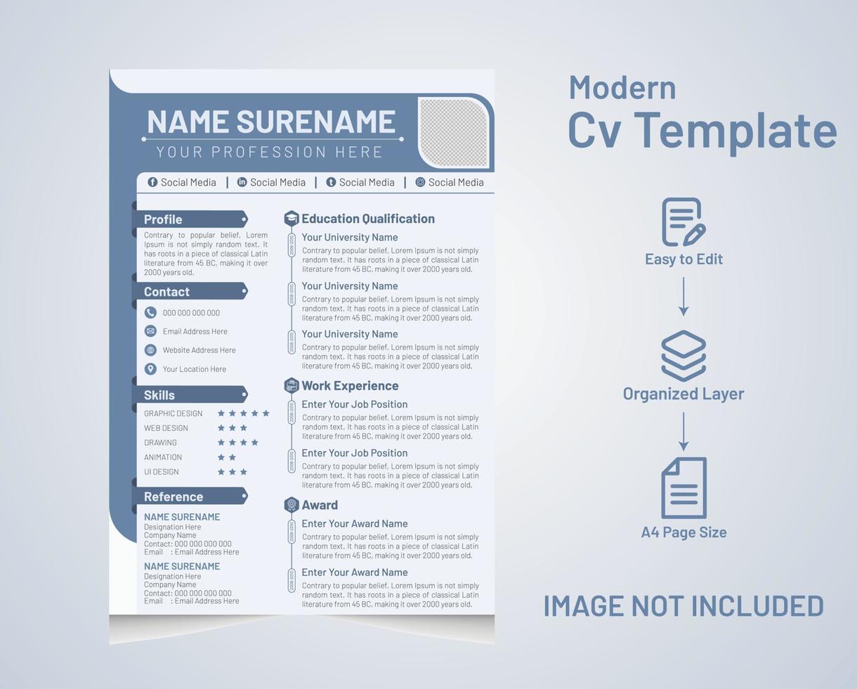 currículo mínimo e profissional moderno cv com carta de apresentação ou vetor de modelo de design de cv