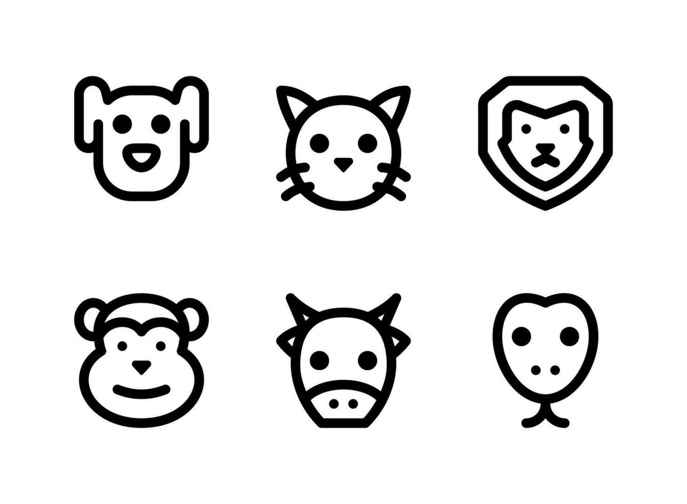 conjunto simples de ícones de linha de vetor relacionados a animais. contém ícones como cachorro, gato, leão, macaco e muito mais.
