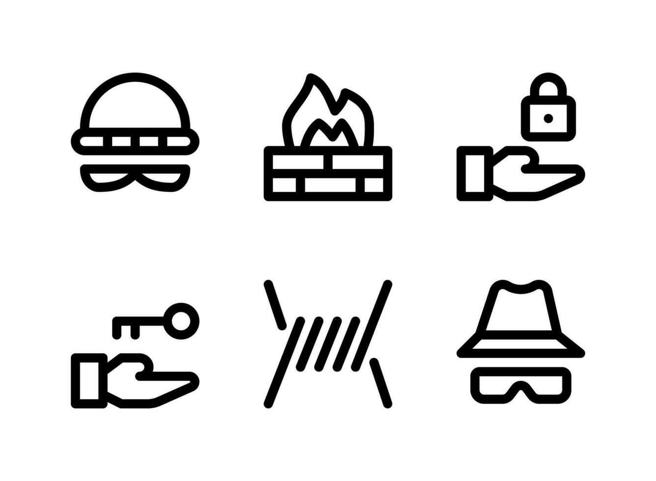 conjunto simples de ícones de linha do vetor relacionados à segurança. contém ícones como ladrão, firewall, bloqueio, farpado e muito mais.
