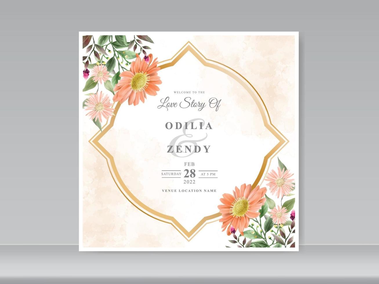cartões de convite de casamento com design floral verde vetor