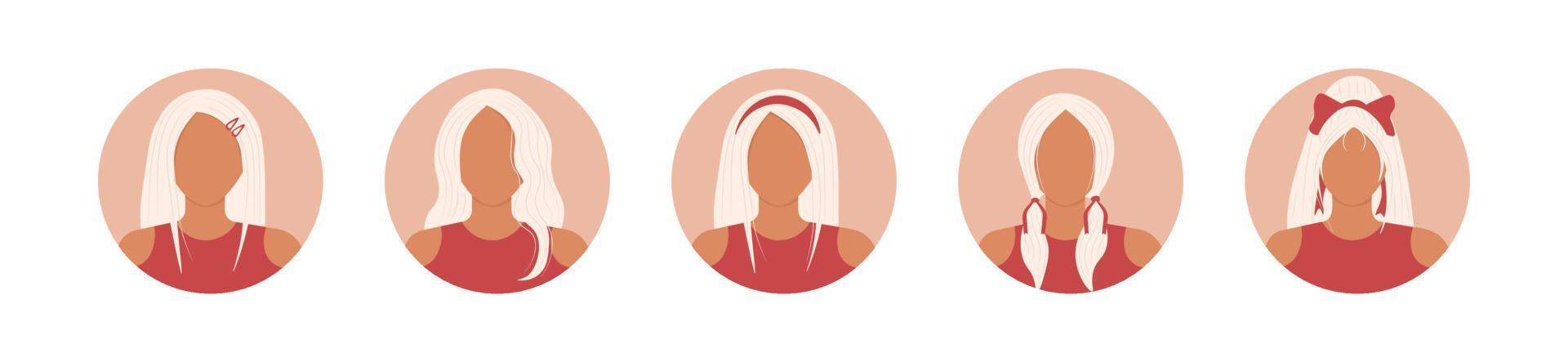 ícone conjunto do hispânico menina com diferente penteados vetor
