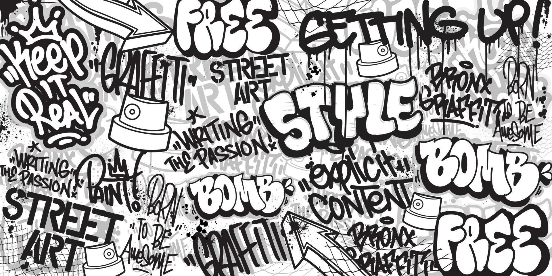 grafite fundo com jogar fora e marcação desenhado à mão estilo. rua arte grafite urbano tema para impressões, bandeiras, e têxteis dentro vetor formatar.