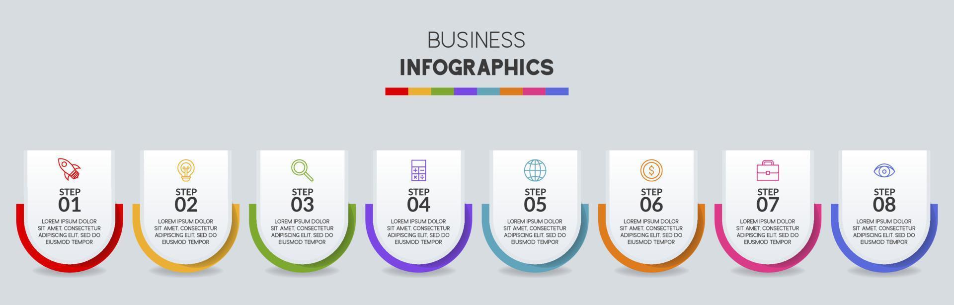 infográficos Projeto modelo e ícones com 8 opções ou 8 passos vetor