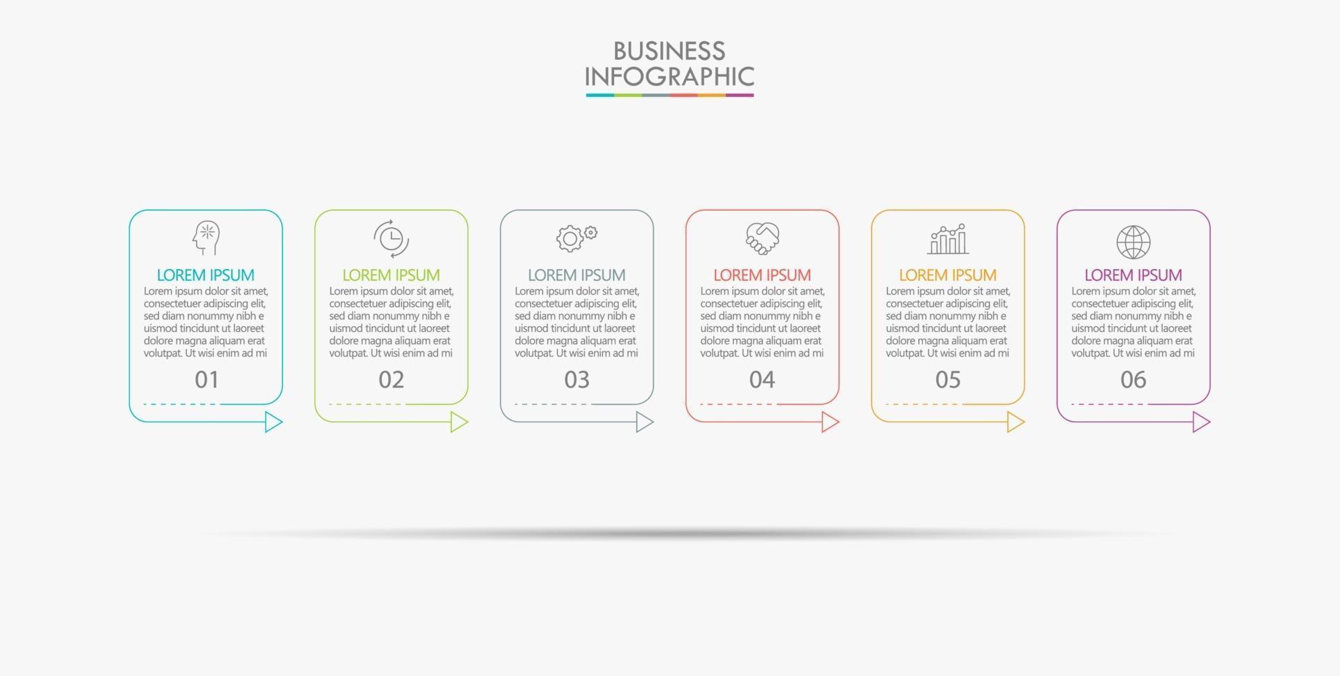 infográfico modelo de seta de linha fina com 6 opções vetor