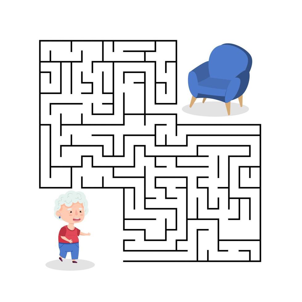 jogo de labirinto de avó bonito dos desenhos animados. labirinto. jogo divertido para a educação infantil. ilustração vetorial vetor