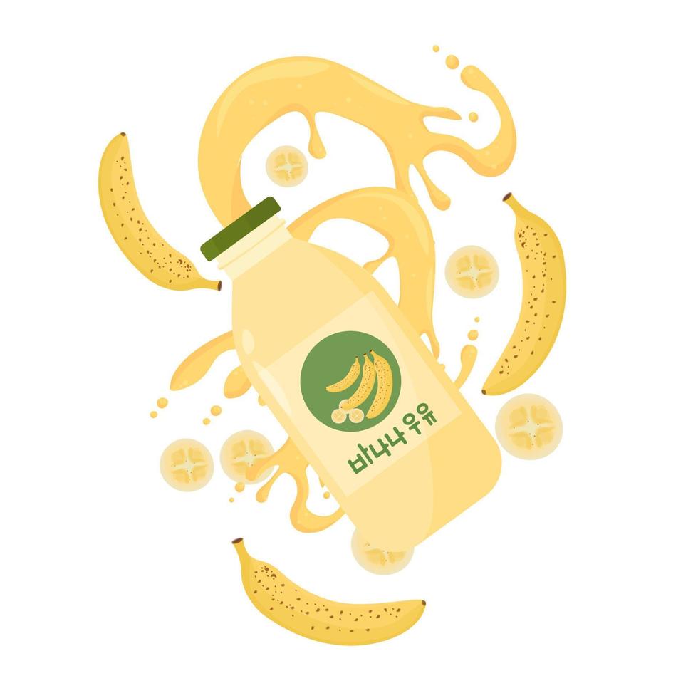 logotipo ilustração do banana leite com uma respingo a partir de dentro a garrafa vetor