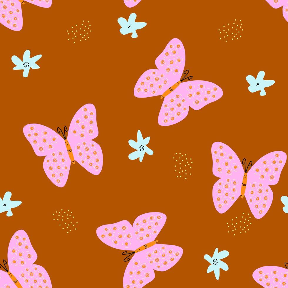desatado padronizar com abstrato flores e borboletas, infantil impressão para papel de parede, crianças tecido, berçário interior, pastel bebê chuveiro ilustração dentro rabisco estilo vetor